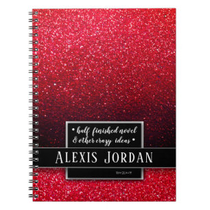 Red Ombre Glitter Sparkles Black White Monogram Notitieboek