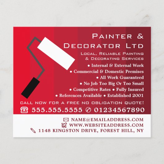 Red Ombre & Paint Roller, schilder & decorator Flyer (Voorkant)