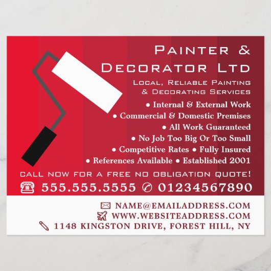 Red Ombre & Paint Roller, schilder & decorator Flyer (Voorkant)