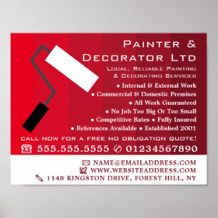 Red Ombre & Paint Roller, schilder & decorator Poster