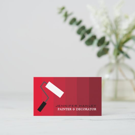 Red Ombre & Paint Roller, schilder & decorator Visitekaartje (Staand voorkant)