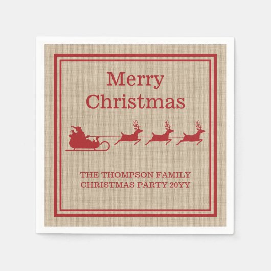 Red on Beige Santa's Slaapse kerstsilhouette Servet (Voorkant)