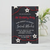 Red on Black 21st Birthday Party Invitation Kaart (Staand voorkant)