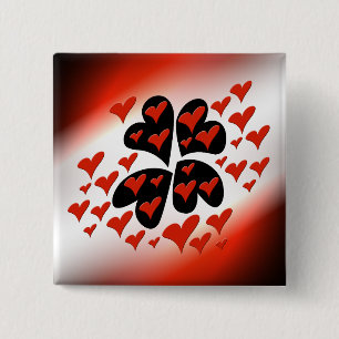 Red on Black Hearts Vierkante Button 5,1 Cm