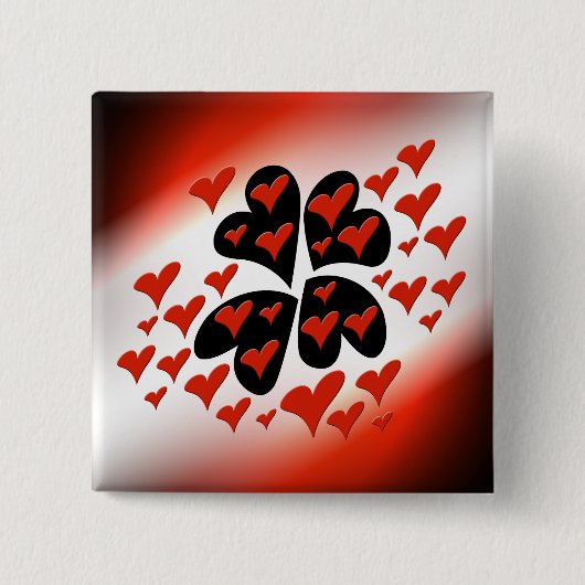Red on Black Hearts Vierkante Button 5,1 Cm (Voorkant)