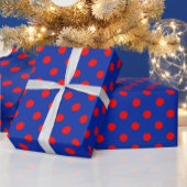 Red On Blue Polka Dots Pattern Design  Cadeaupapier