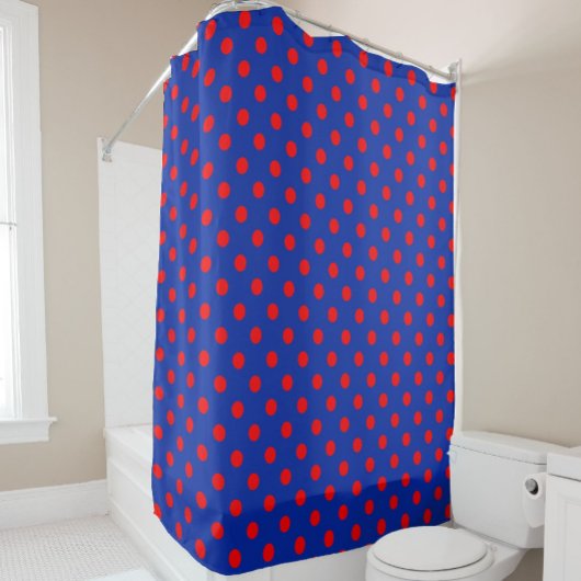 Red On Blue Polka Dots Pattern Design Douchegordijn