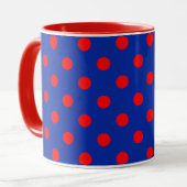 Red On Blue Polka Dots Pattern Design Mok
