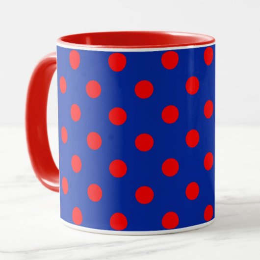 Red On Blue Polka Dots Pattern Design  Mok