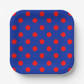 Red On Blue Polka Dots Pattern Design  Papieren Bordje (Voorkant)