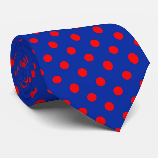 Red On Blue Polka Dots Pattern Design  Stropdas