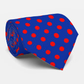Red On Blue Polka Dots Pattern Design  Stropdas (Opgerold)