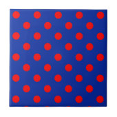 Red On Blue Polka Dots Pattern Design  Tegeltje (Voorkant)