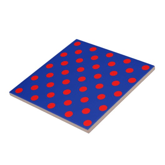 Red On Blue Polka Dots Pattern Design  Tegeltje (Zijkant)