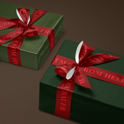 Red on Burgundy Simple Text Merry Christmas Gift Satijnen Lint