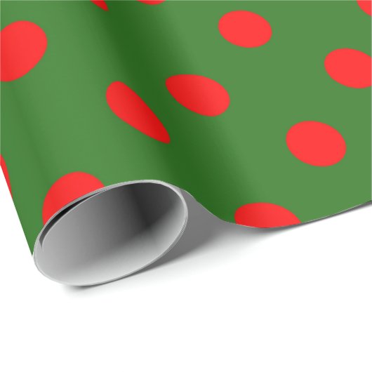 Red On Green Polka Dots Pattern Design  Cadeaupapier (Rol Hoek)