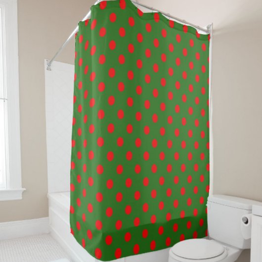 Red On Green Polka Dots Pattern Design Douchegordijn