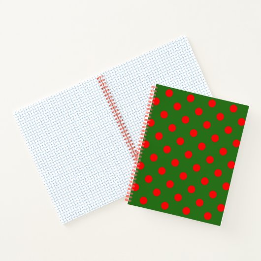 Red On Green Polka Dots Pattern Design Notitieboek (Binnen)