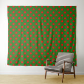Red On Green Polka Dots Pattern Design Wandkleed (In Situ (horizontaal))