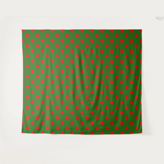 Red On Green Polka Dots Pattern Design Wandkleed (Voorkant (horizontaal))