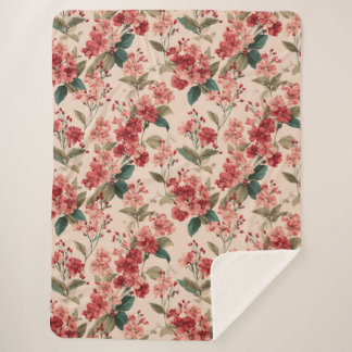 Red on Pink Hibiscus Floral  Sherpa Deken