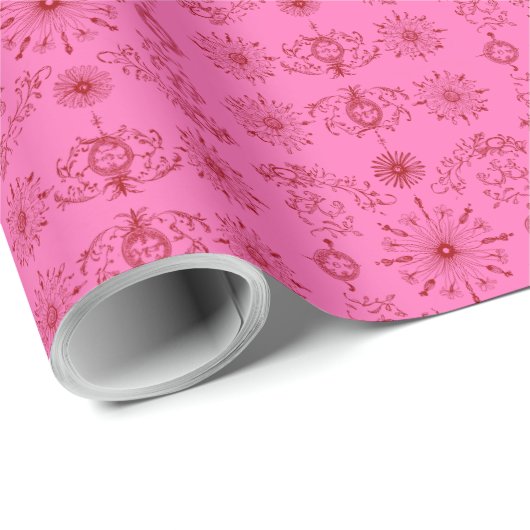 Red on Pink Motif Wrapping Paper Cadeaupapier (Rol Hoek)