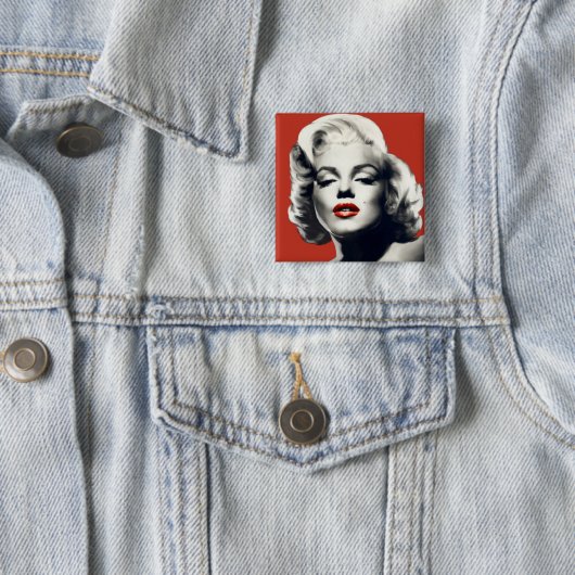 Red on Red Lips Marilyn Vierkante Button 5,1 Cm (In situ)