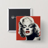 Red on Red Lips Marilyn Vierkante Button 5,1 Cm (Voorkant /achterkant)