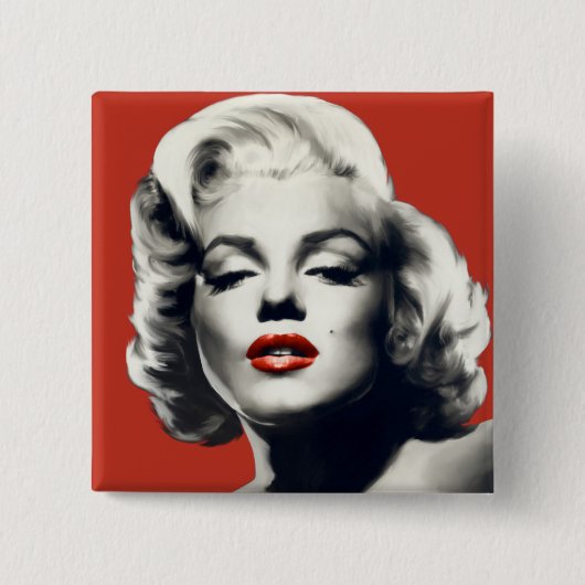 Red on Red Lips Marilyn Vierkante Button 5,1 Cm (Voorkant)