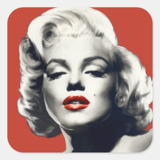 Red on Red Lips Marilyn Vierkante Sticker (Voorkant)