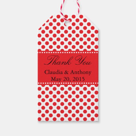 Red on White Polka Dot Dank je huwelijk Cadeaulabel (Voorkant)