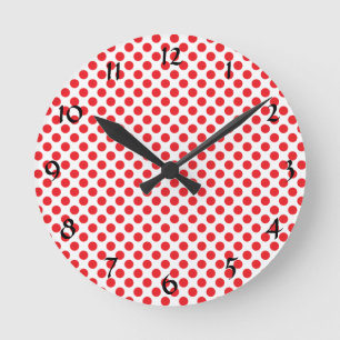 Red on White Polka Dot Ronde Klok