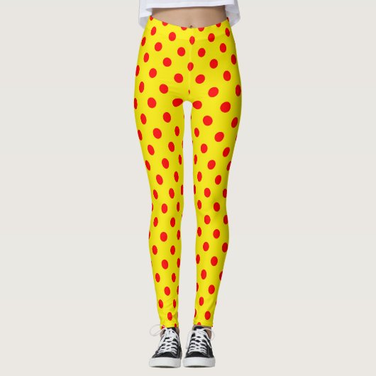Red On Yellow Polka Dots Pattern Design  Leggings (Voorkant)