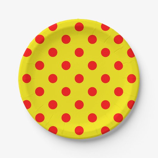 Red On Yellow Polka Dots Pattern Design  Papieren Bordje (Voorkant)