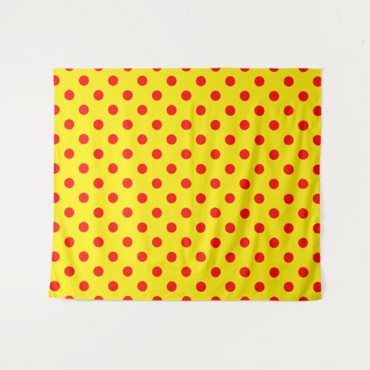 Red On Yellow Polka Dots Pattern Design  Wandkleed (Voorkant (horizontaal))