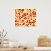 Red on Yellow Sakura Fine Japans Floral Poster (Keuken)