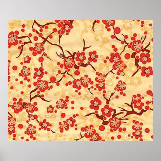Red on Yellow Sakura Fine Japans Floral Poster (Voorkant)
