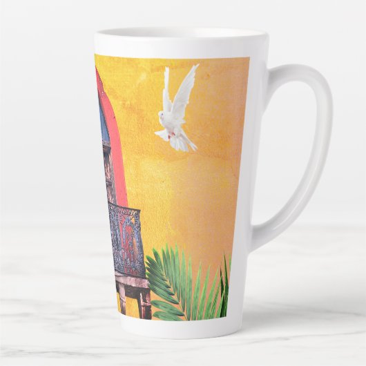 Red on Yellow San Miguel Allende Juliet Balcony Latte Mok (Rechts)