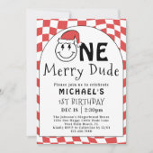Red One Happy Dude Kerstmis 1e verjaardag Kaart (Voorkant)
