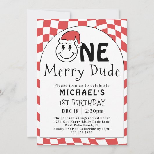Red One Happy Dude Kerstmis 1e verjaardag Kaart (Voorkant)