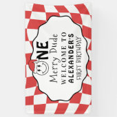 Red One Happy Dude Kerstmis 1e verjaardagsfeest Spandoek (Verticaal)