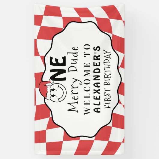 Red One Happy Dude Kerstmis 1e verjaardagsfeest Spandoek (Verticaal)