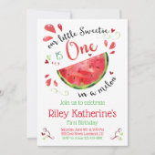 Red One in een Melon 1st Birthday-uitnodiging Feestdagenkaart (Voorkant)