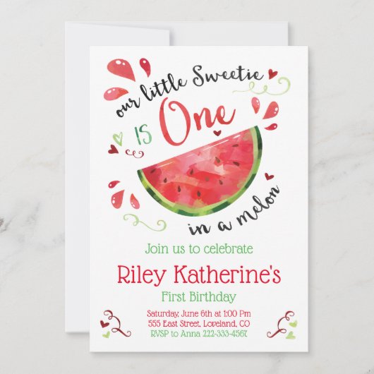 Red One in een Melon 1st Birthday-uitnodiging Feestdagenkaart (Voorkant)