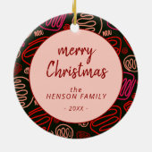 Red One Line Art Artistic Merry Kerstfamilie Keramisch Ornament (Achterkant)