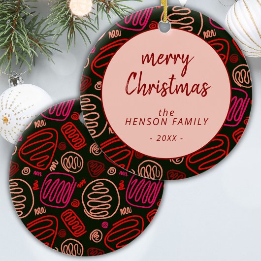 Red One Line Art Artistic Merry Kerstfamilie Keramisch Ornament