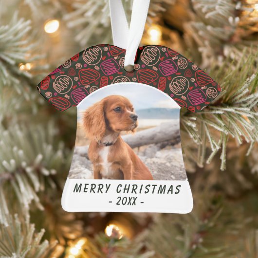 Red One Line Art Dog Pet Foto Kerst Keepsake Ornament (Boom)