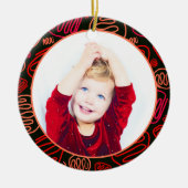 Red One Line Art Merry Kerstfamilie Foto Keramisch Ornament (Voorkant)