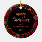 Red One Line Art Merry Kerstfamilie Foto Keramisch Ornament (Achterkant)