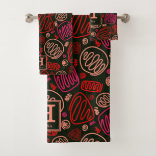 Red One Line Artistic Testing Pattern Monogram Bad Handdoek